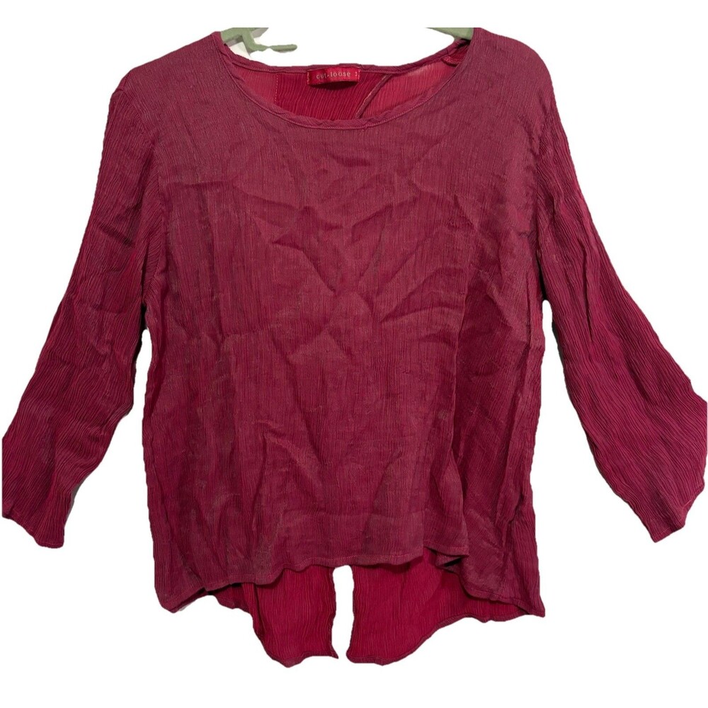 Cut Loose Women's Size M Crinkle Split Back Long Sleeve Top‎ Purple Lagenlook